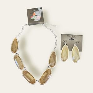 Studio S matching necklace and earrings set gift yellow silver tone